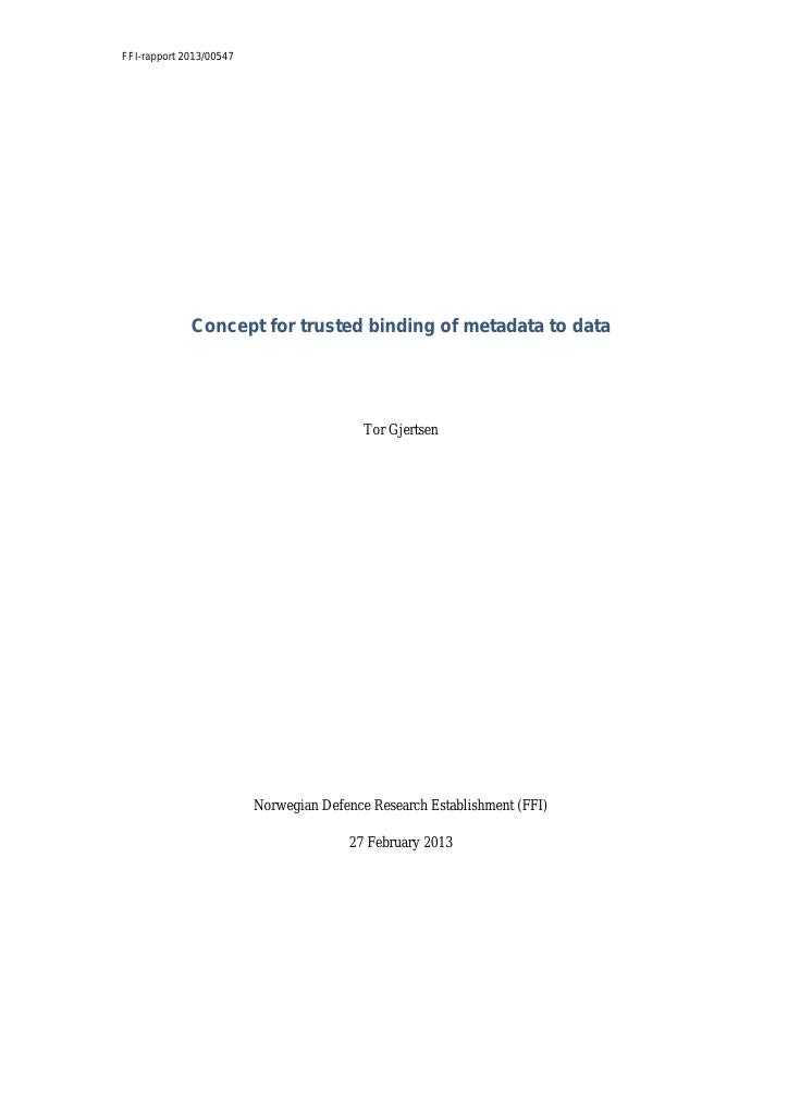 Forsiden av dokumentet Concept for trusted binding of metadata to data