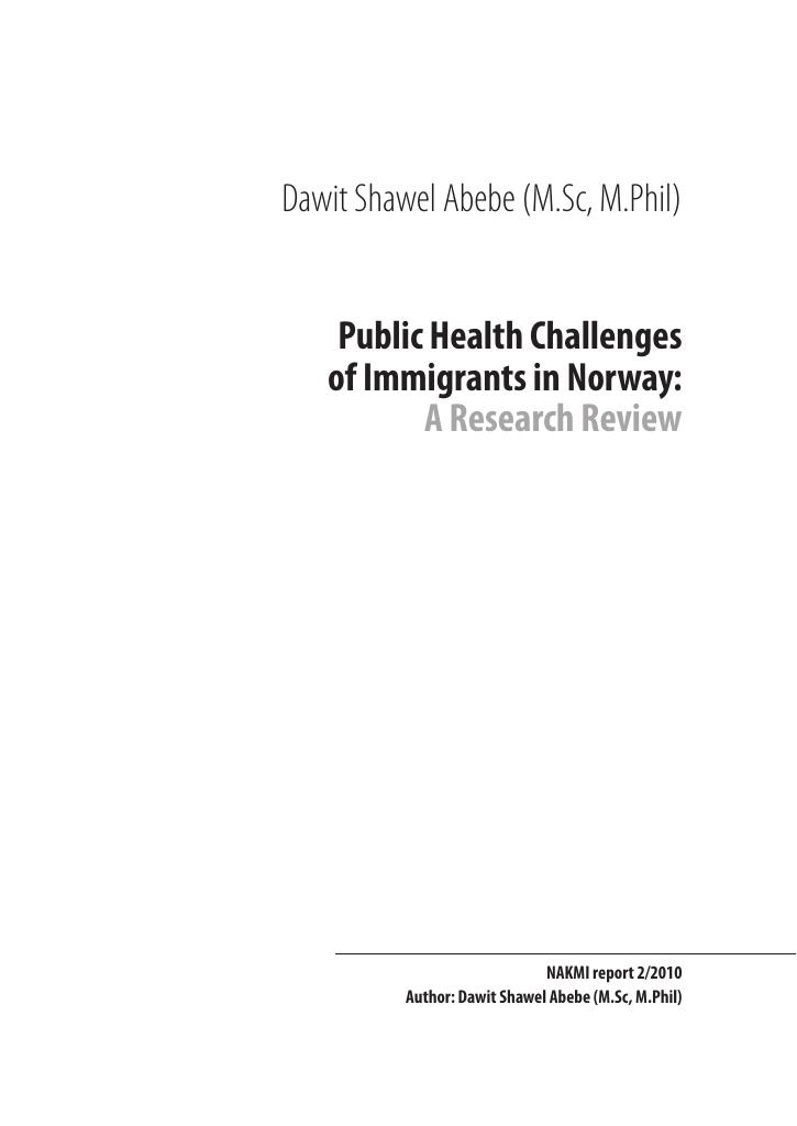 Forsiden av dokumentet Public health challenges of immigrants in Norway : a research review