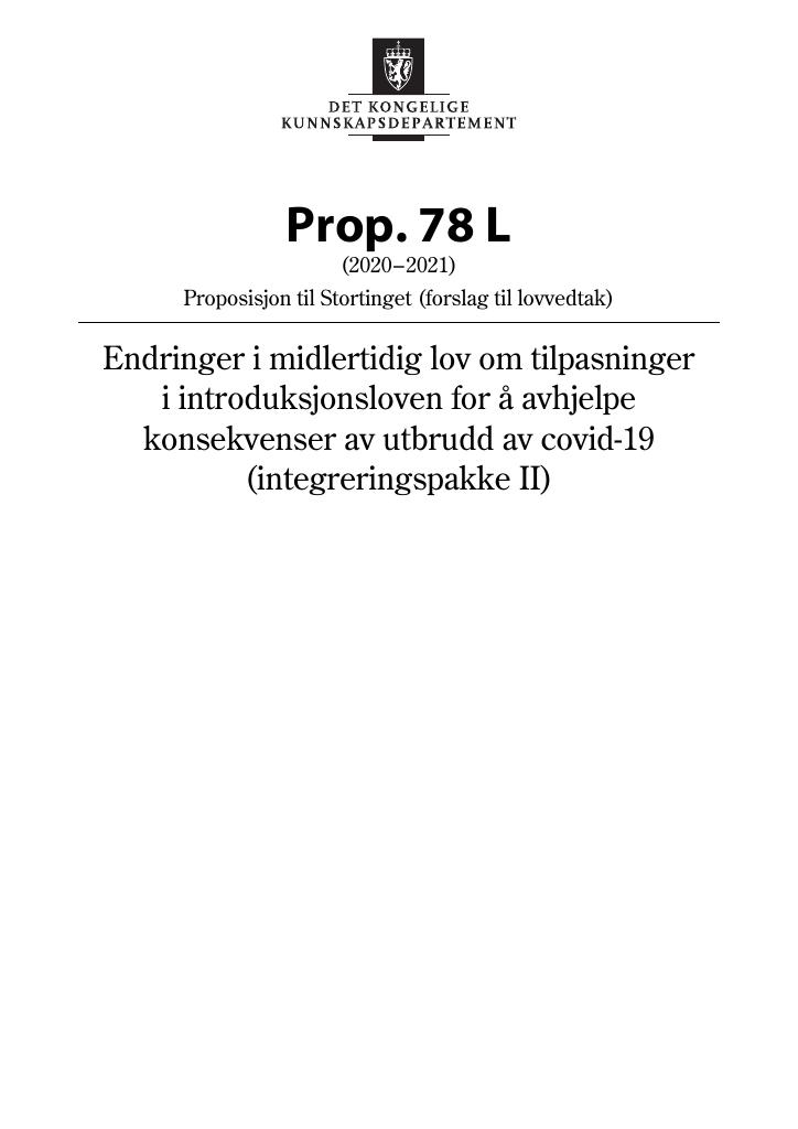 Forsiden av dokumentet Prop. 78 L (2020–2021)