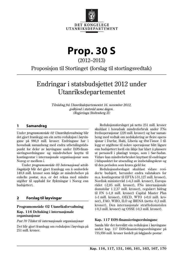 Forsiden av dokumentet Prop. 30 S (2012–2013)