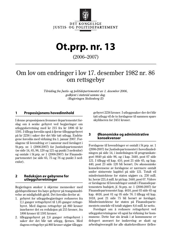 Forsiden av dokumentet Ot.prp. nr. 13 (2006-2007)