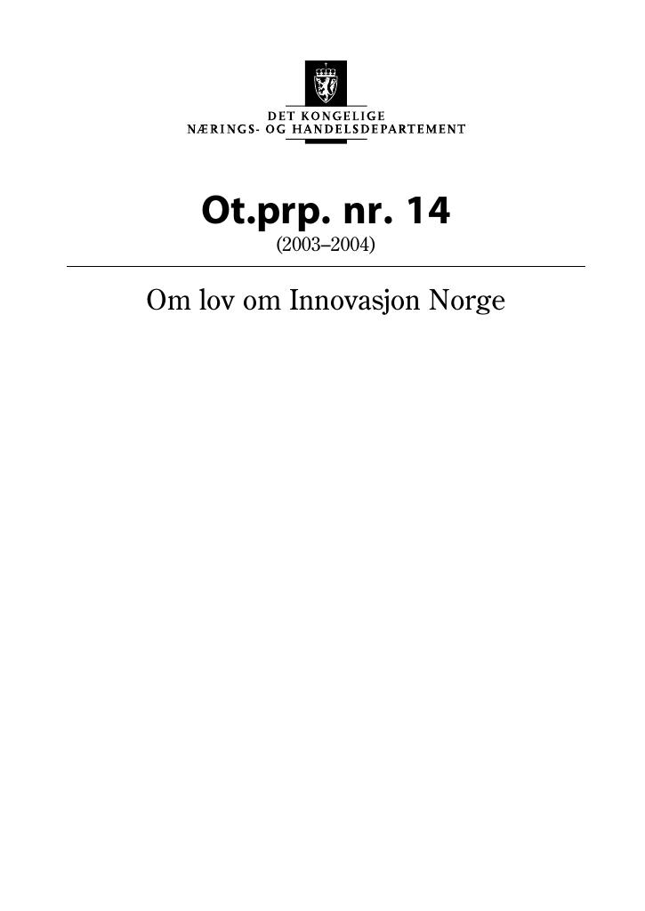 Forsiden av dokumentet Ot.prp. nr. 14 (2003-2004)