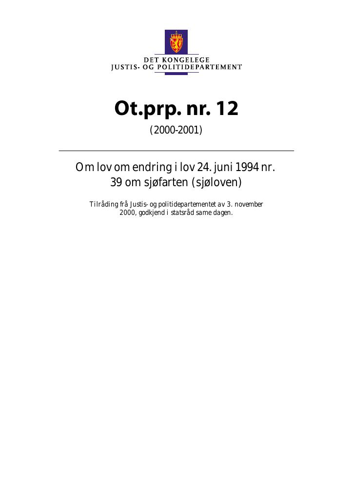 Forsiden av dokumentet Ot.prp. nr. 12 (2000-2001)