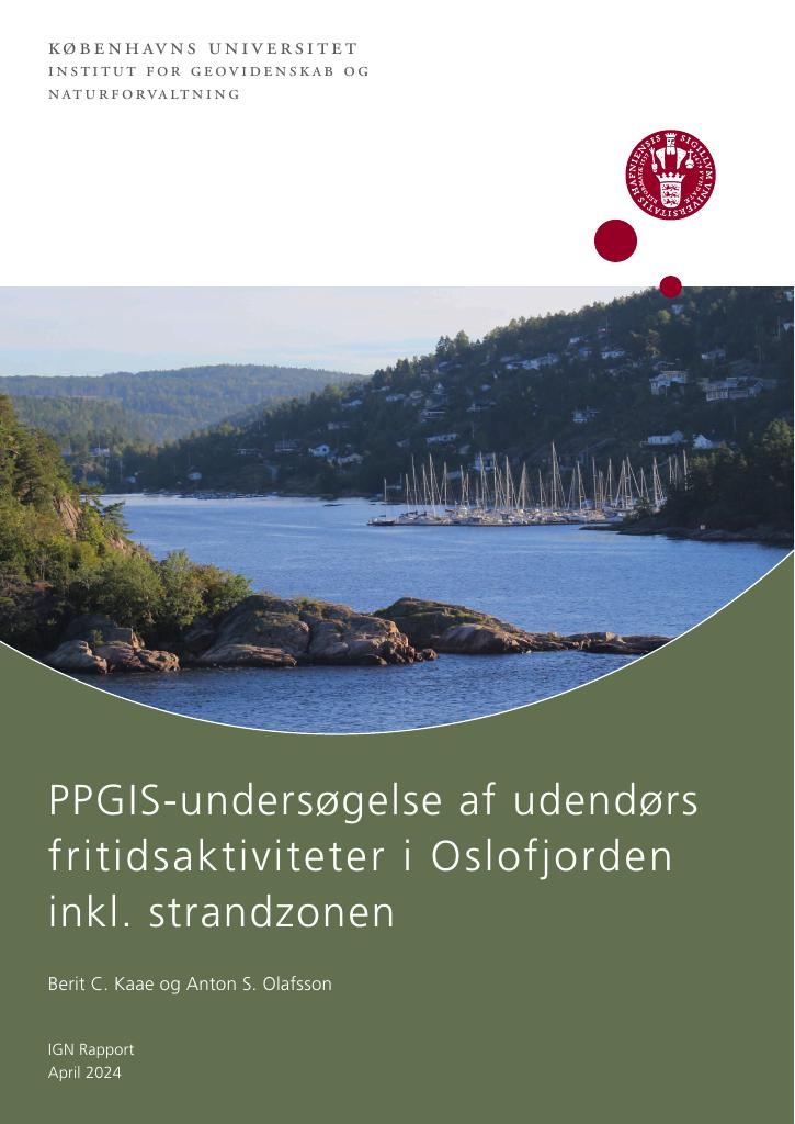 Forsiden av dokumentet PPGIS-undersøgelse af udendørs fritidsaktiviteter i Oslofjorden inkl. strandzonen