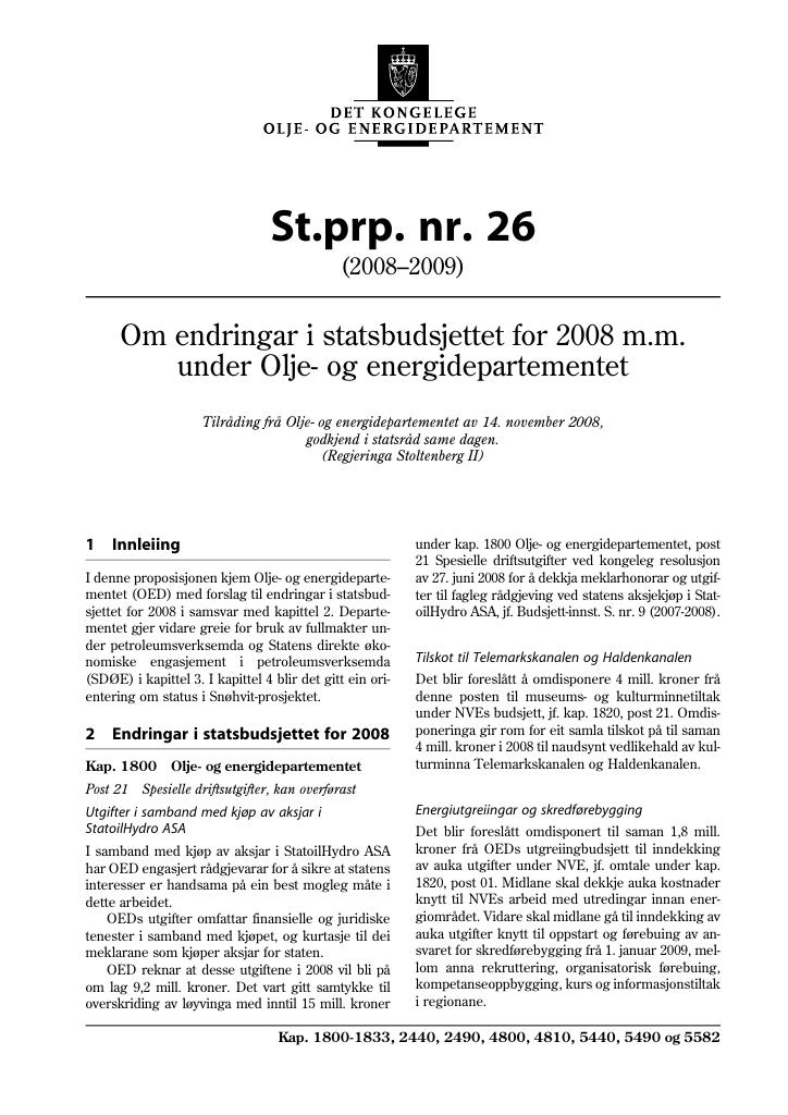 Forsiden av dokumentet St.prp. nr. 26 (2008-2009)