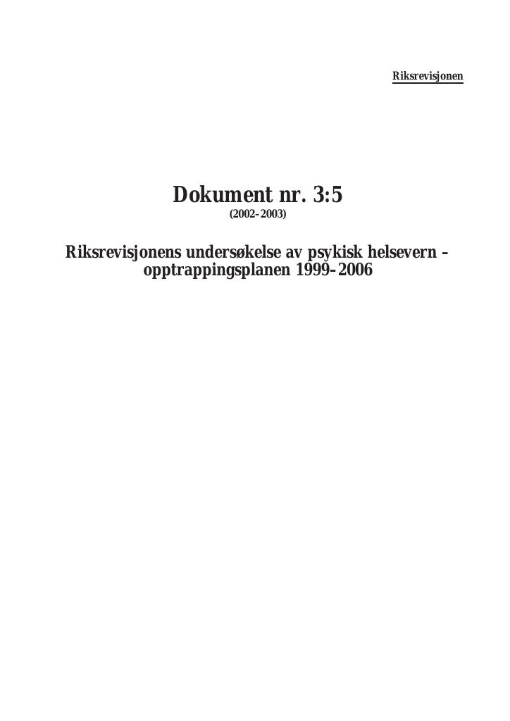 Forsiden av dokumentet Riksrevisjonens undersøkelse av psykisk helsevern