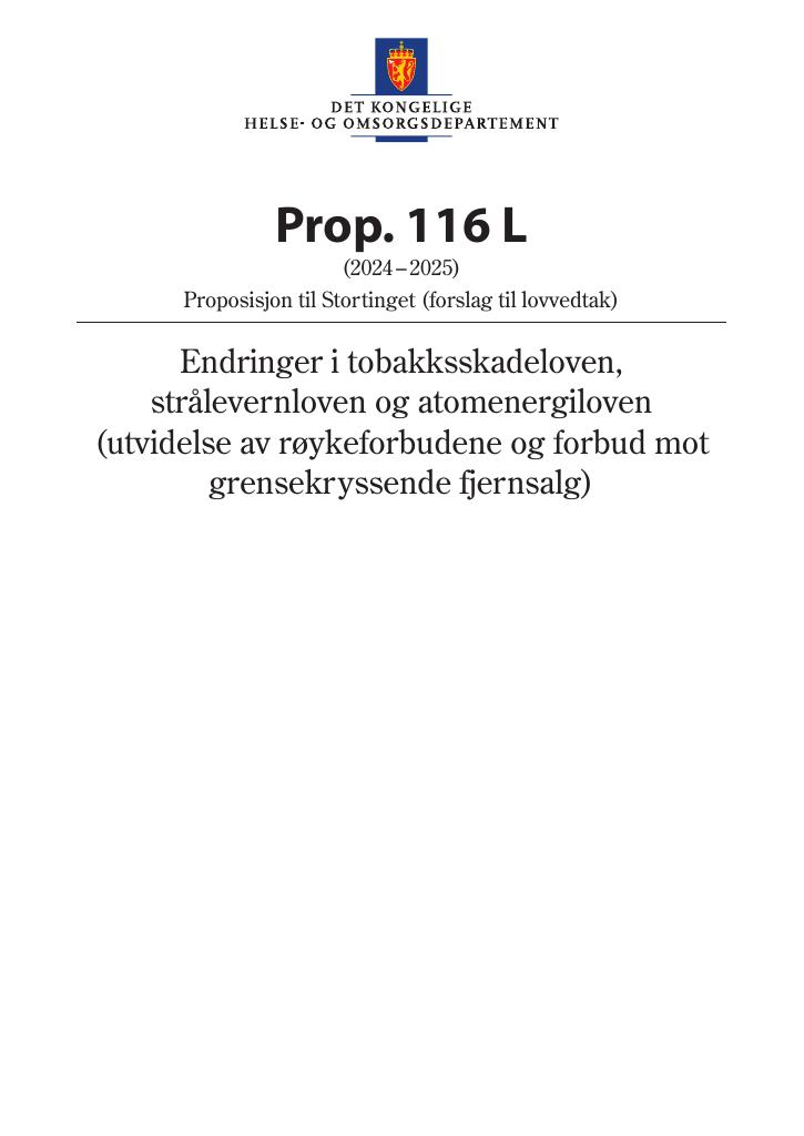 Forsiden av dokumentet Prop. 116 L (2024–2025)