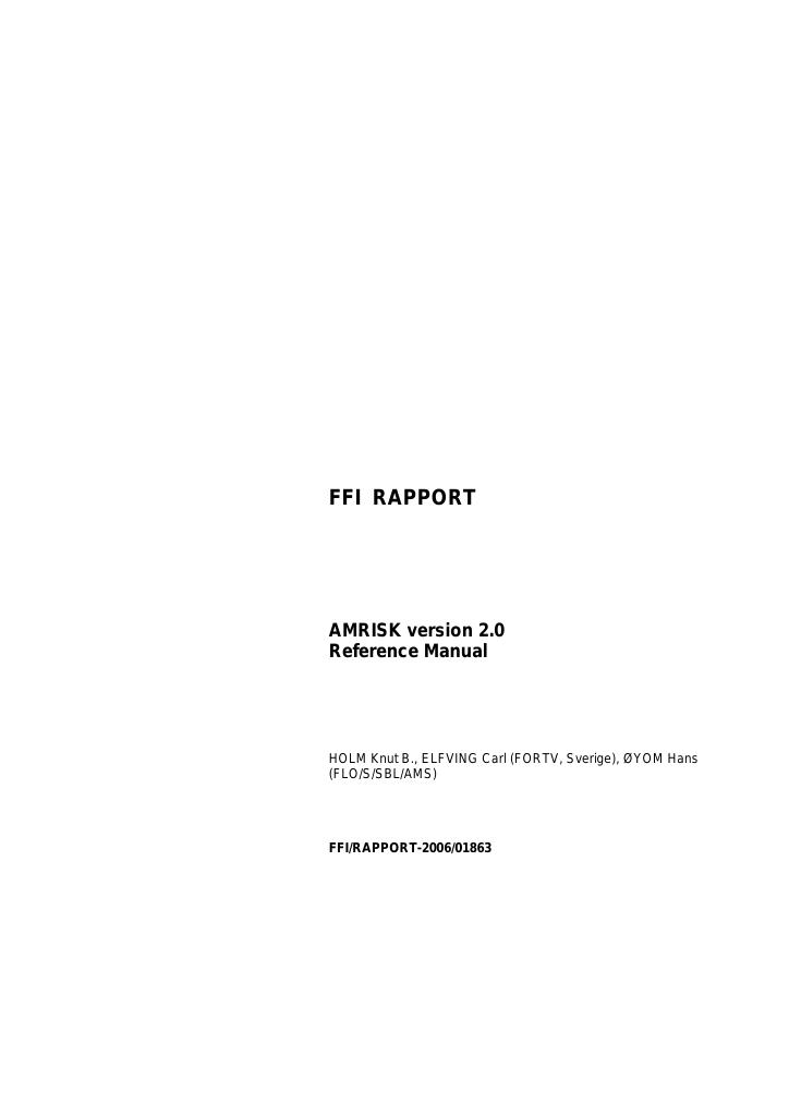 Forsiden av dokumentet AMRISK version 2.0 : reference manual