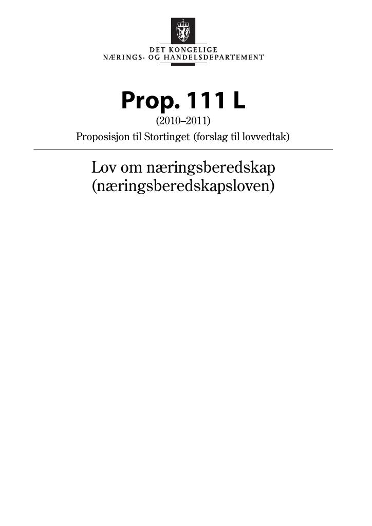 Forsiden av dokumentet Prop. 111 L (2010–2011)