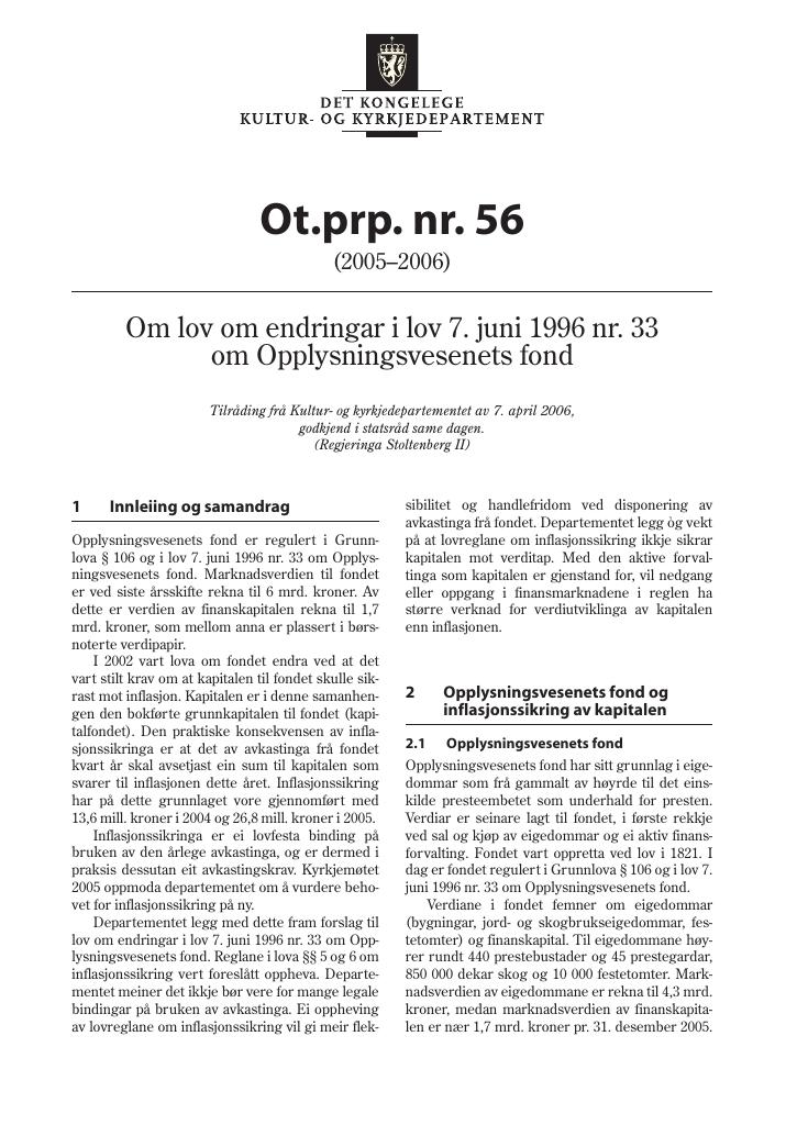 Forsiden av dokumentet Ot.prp. nr. 56 (2005-2006)