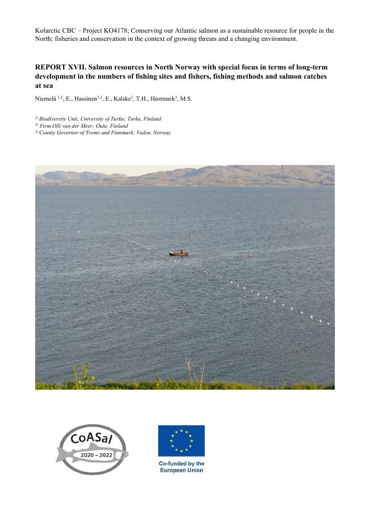Forsiden av dokumentet Report XVII Salmon resources, fishers, sites, catches
