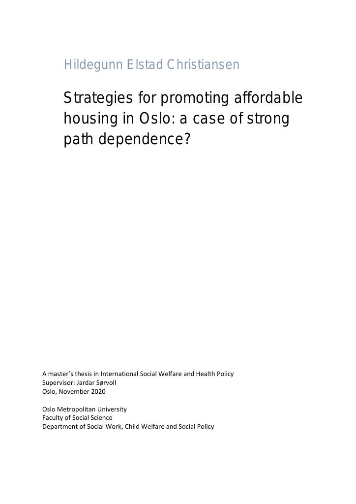 Forsiden av dokumentet Strategies for promoting affordable housing in Oslo: a case of strong path dependence? (2021)