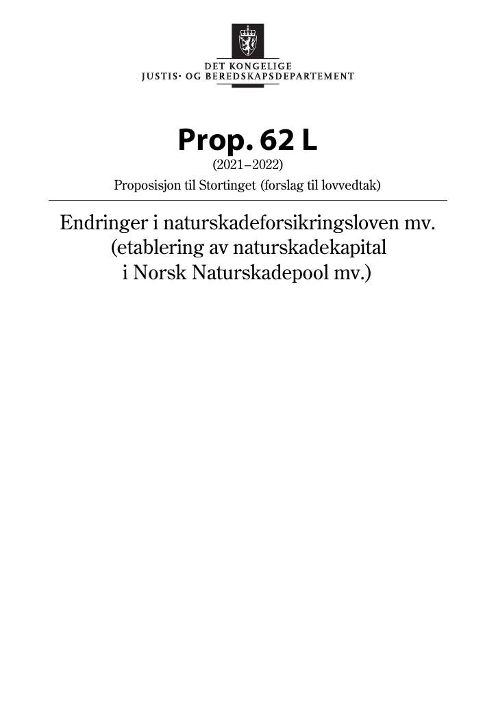Forsiden av dokumentet Prop. 62 L (2021–2022)