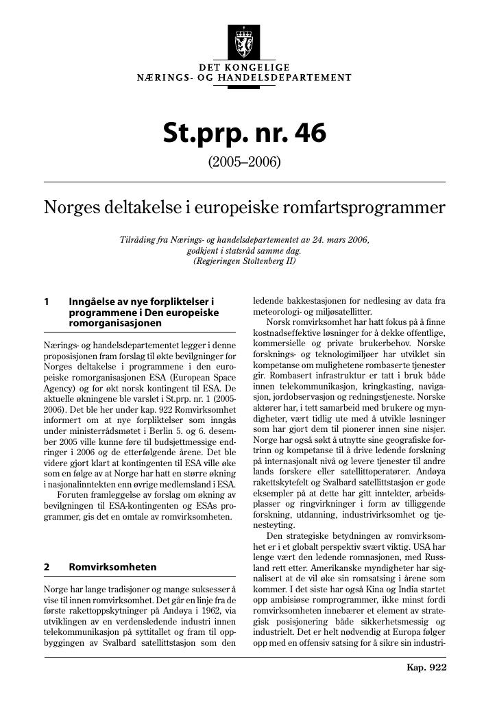 Forsiden av dokumentet St.prp. nr. 46 (2005-2006)