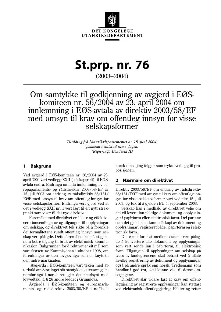 Forsiden av dokumentet St.prp. nr. 76 (2003-2004)