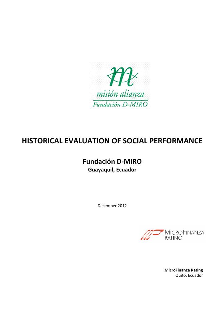 Forsiden av dokumentet Historical Evaluation of Social Performance – Fundación D-MIRO