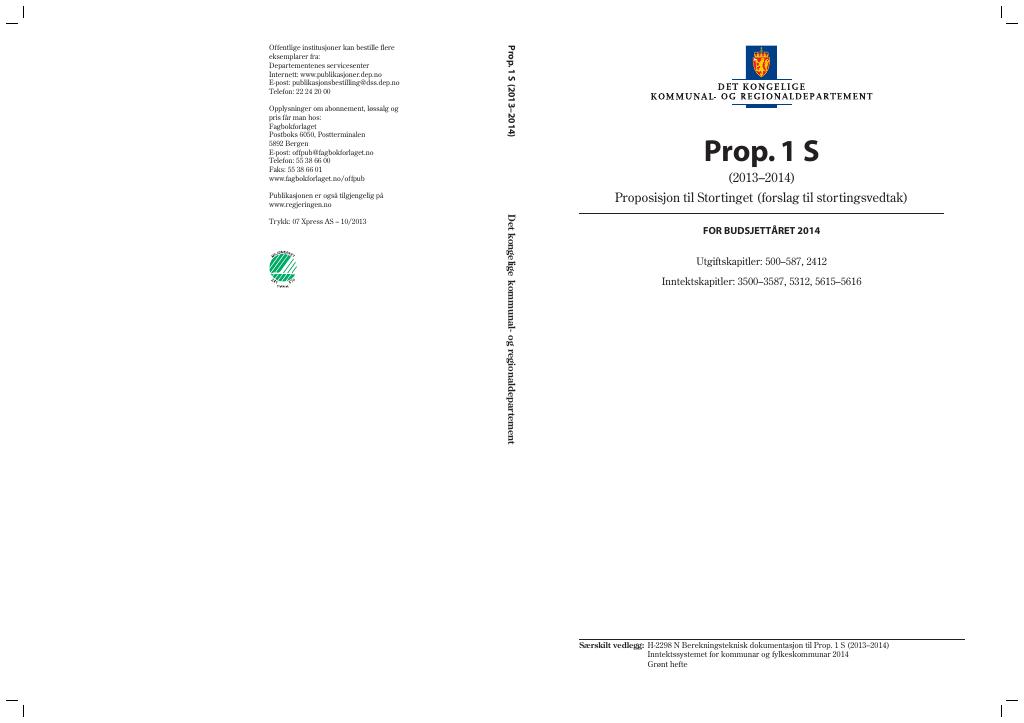 Forsiden av dokumentet Prop. 1 S (2013–2014)