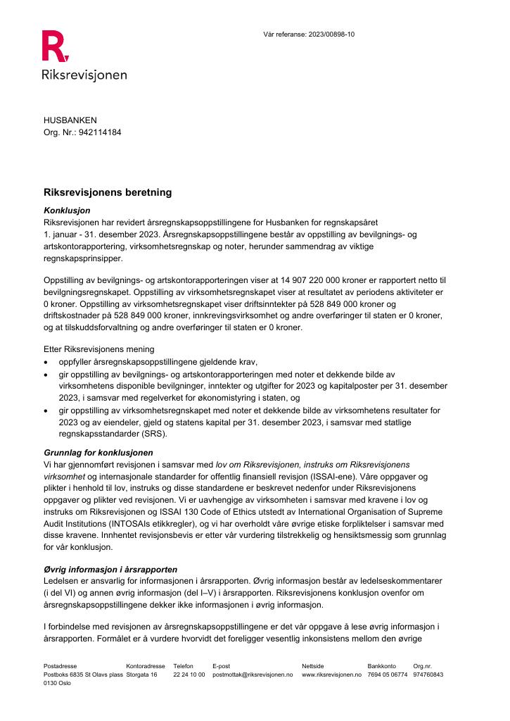 Forsiden av dokumentet Revisjonsberetning 2023 (pdf) 2024