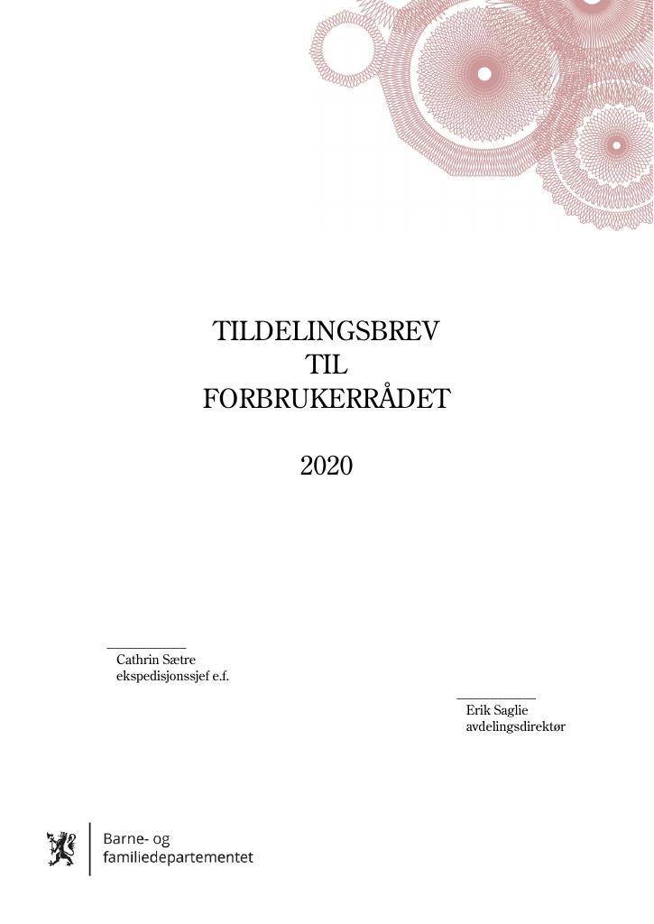 Forsiden av dokumentet Tildelingsbrev Forbrukerrådet 2020