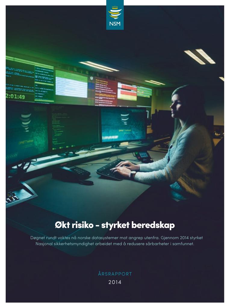 Forsiden av dokumentet Årsrapport Nasjonal sikkerhetsmyndighet 2014