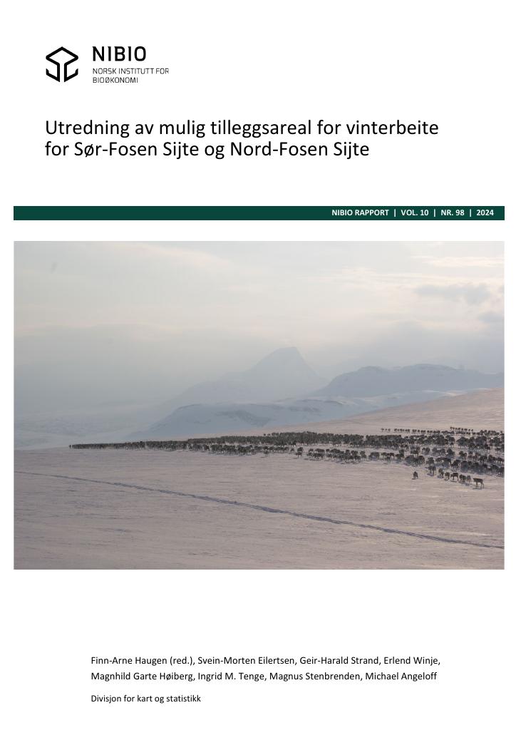 Forsiden av dokumentet Utredning av mulig tilleggsareal for vinterbeite for Sør-Fosen Sijte og Nord-Fosen Sijte
