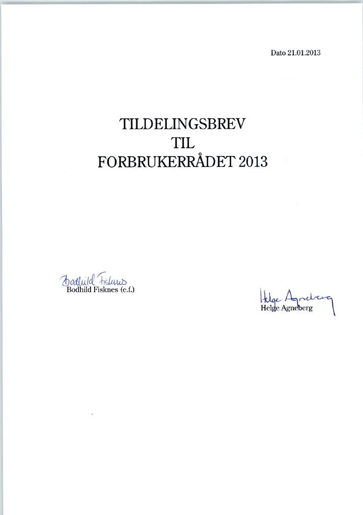 Forsiden av dokumentet Tildelingsbrev 2013
