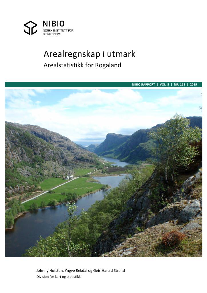 Forsiden av dokumentet Arealregnskap for utmark. Arealstatistikk for Rogaland