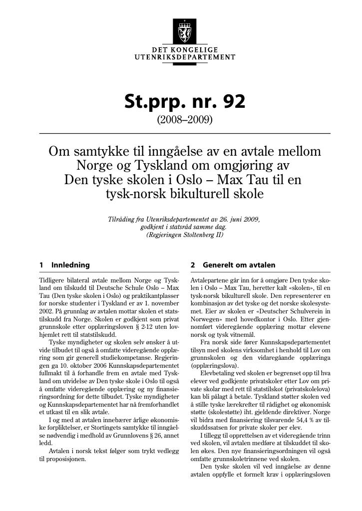 Forsiden av dokumentet St.prp. nr. 92 (2008-2009)