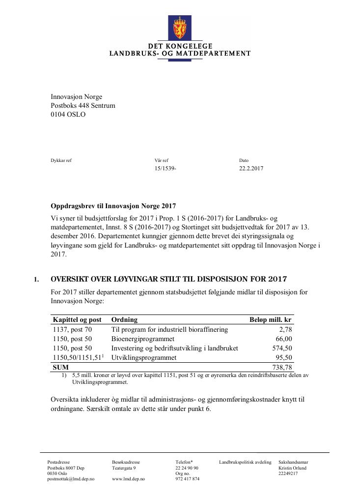 Forsiden av dokumentet Oppdragsbrev (PDF)