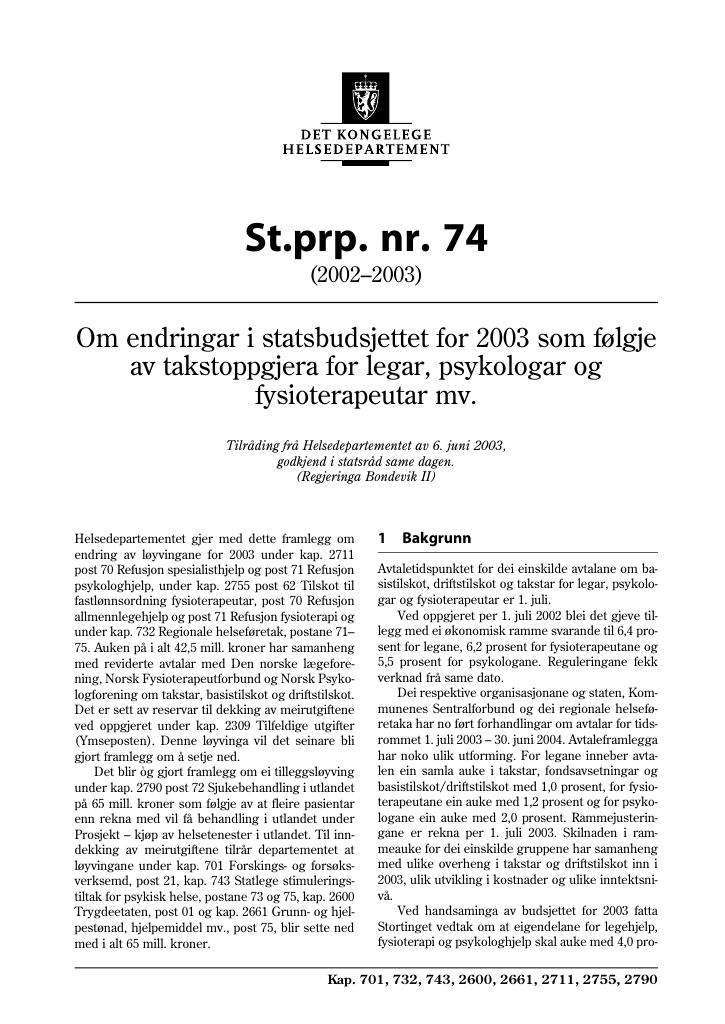 Forsiden av dokumentet St.prp. nr. 74 (2002-2003)