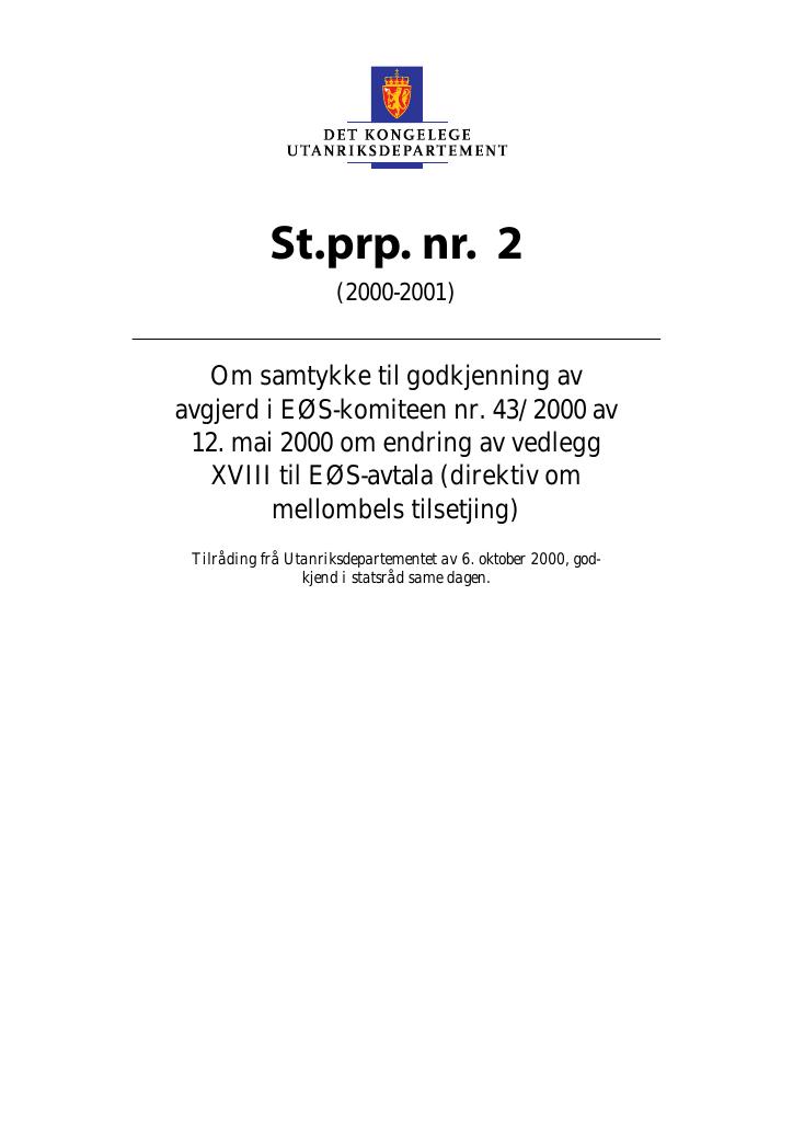Forsiden av dokumentet St.prp. nr. 2 (2000-2001)