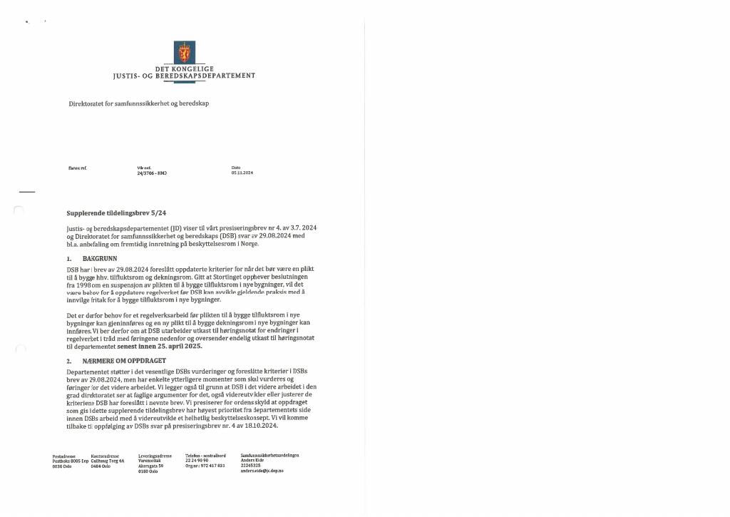 Forsiden av dokumentet Tildelingsbrev Direktoratet for samfunnssikkerhet og beredskap 2024 - tillegg nr. 5