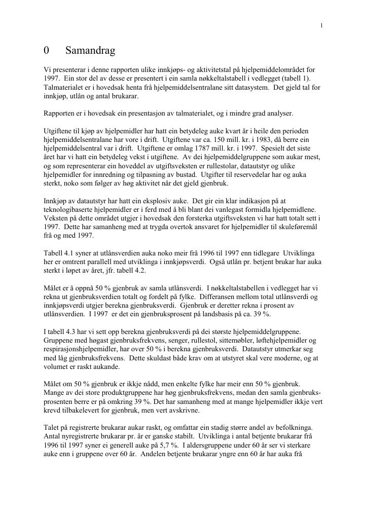 Forsiden av dokumentet RTV-rapport 10/98 Innkjøps- og aktivitetstall på hjelpemiddelområdet for 1997