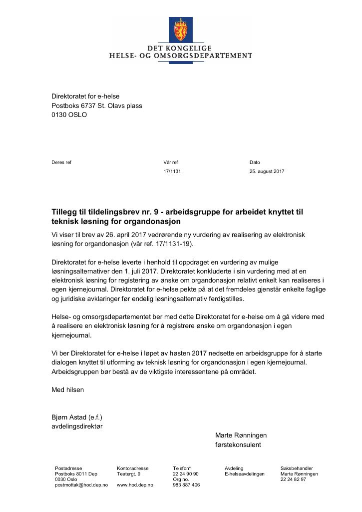 Forsiden av dokumentet Tildelingsbrev Direktoratet for e-helse 2022 - tillegg nr. 9