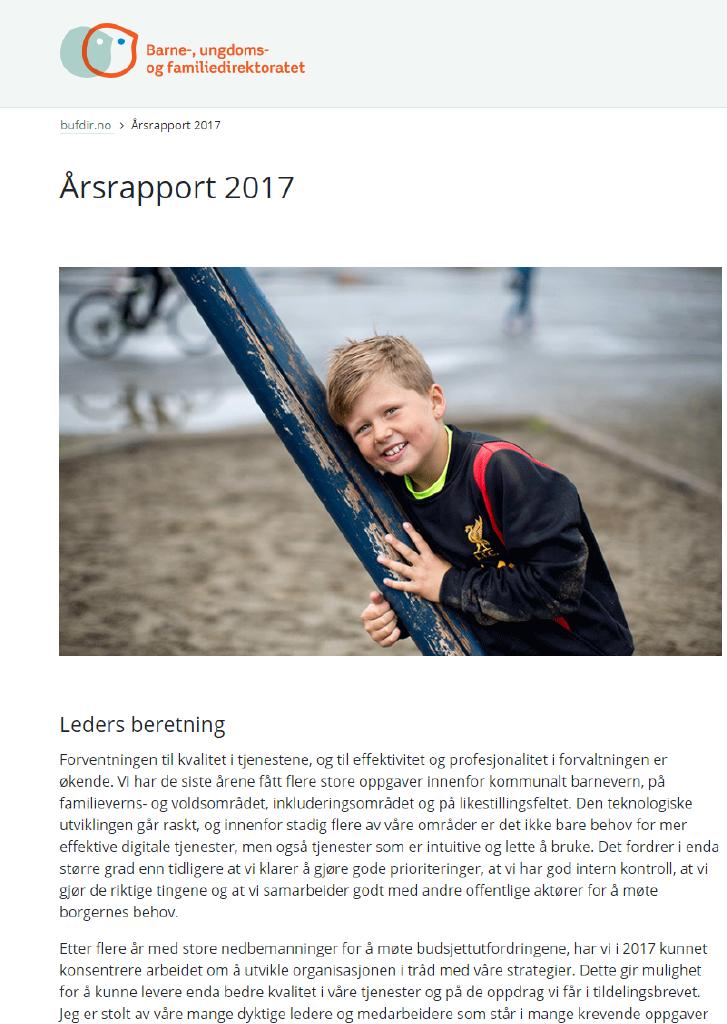 Forsiden av dokumentet Årsrapport Barne-, ungdoms- og familiedirektoratet 2017