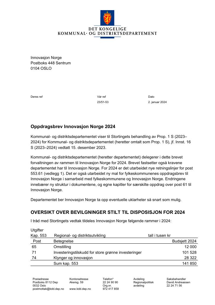 Forsiden av dokumentet Oppdragsbrev med vedlegg (pdf) 2024