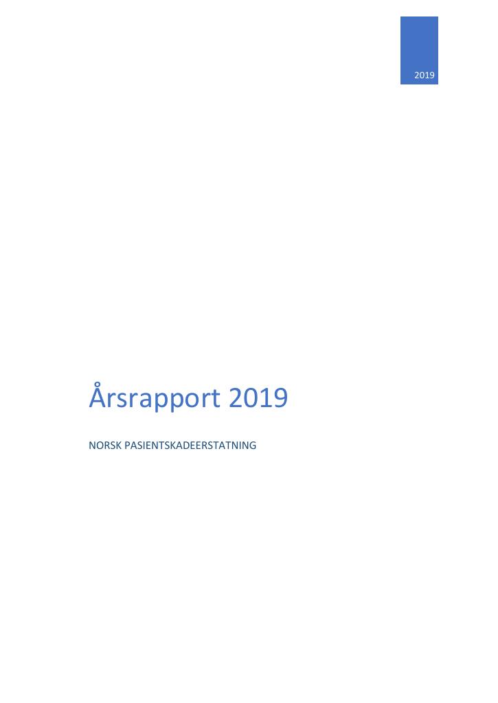 Forsiden av dokumentet Årsrapport Norsk pasientskadeerstatning 2019