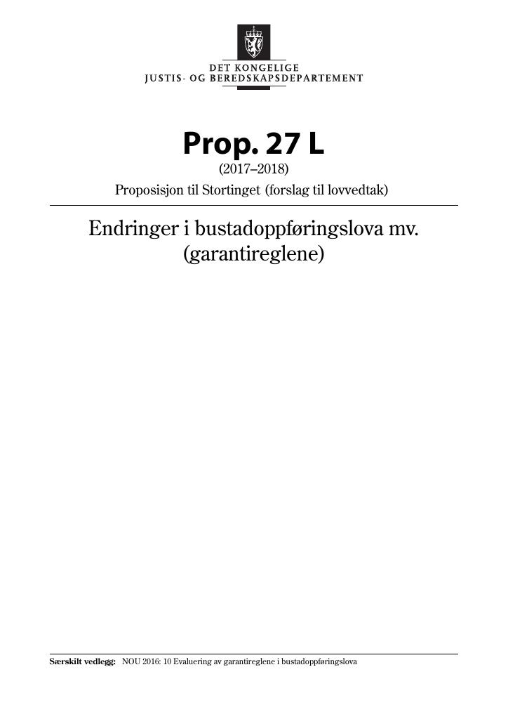 Forsiden av dokumentet Prop. 27 L (2017–2018)
