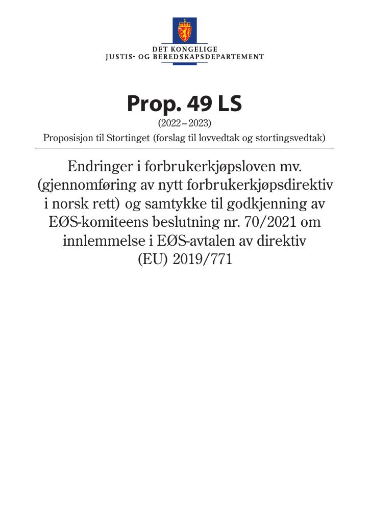 Forsiden av dokumentet Prop. 49 LS (2022–2023)