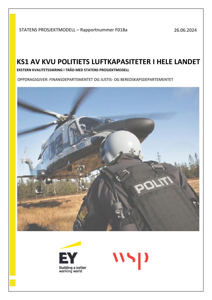 Forsiden av dokumentet KS1 av KVU Politiets luftkapasiteter i hele landet