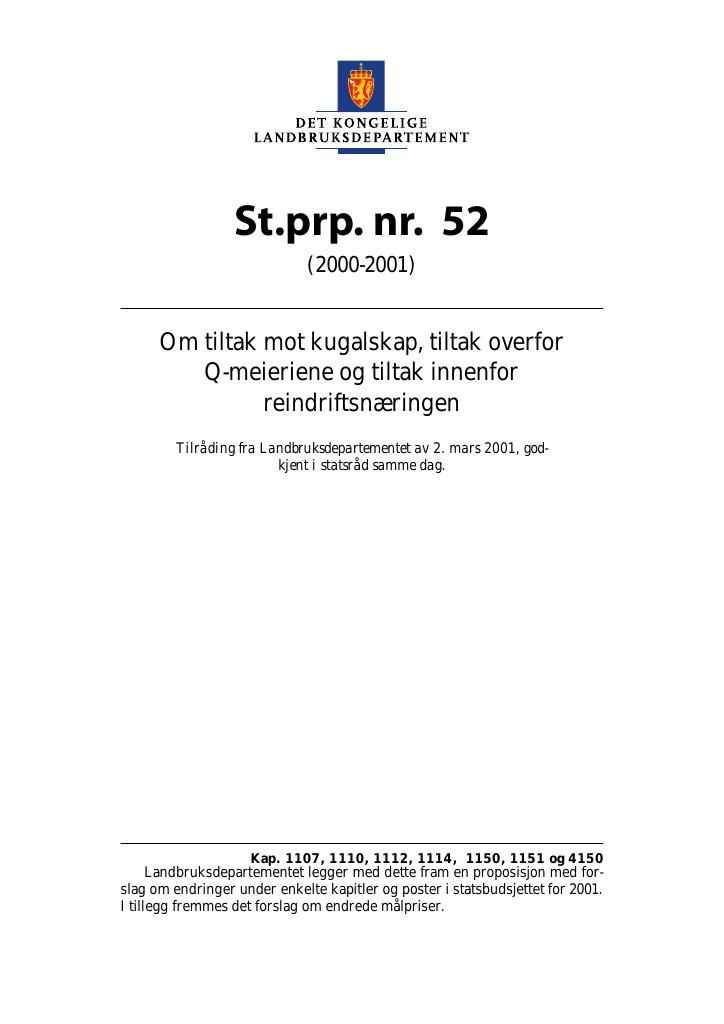 Forsiden av dokumentet St.prp. nr. 52 (2000-2001)