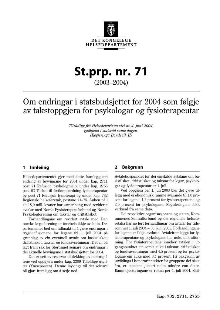 Forsiden av dokumentet St.prp. nr. 71 (2003-2004)