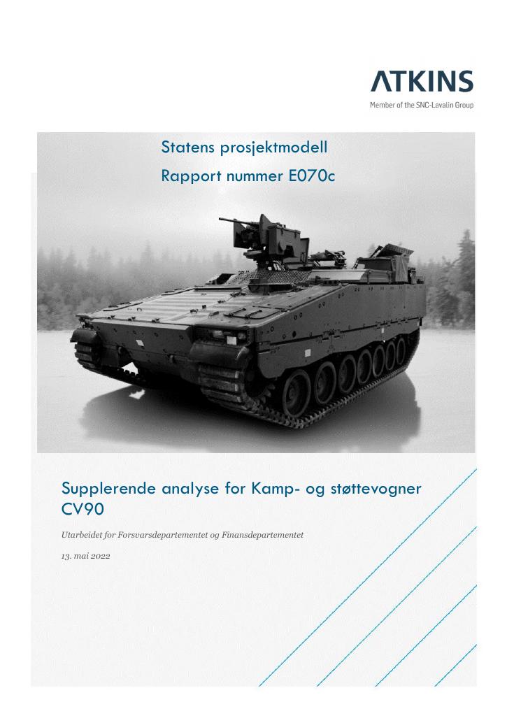 Forsiden av dokumentet Supplerende analyse for kamp- og støttevogner CV90