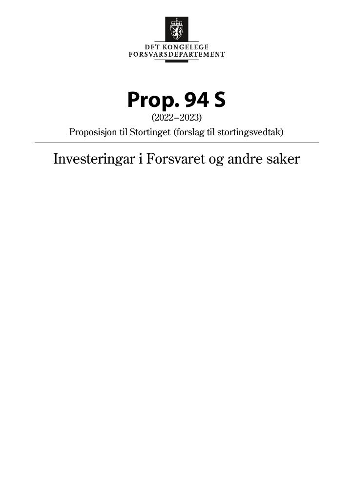 Forsiden av dokumentet Prop. 94 S (2022–2023)