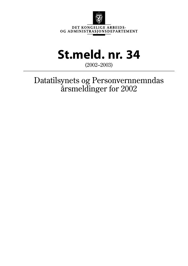 Forsiden av dokumentet St.meld. nr. 34 (2002-2003)