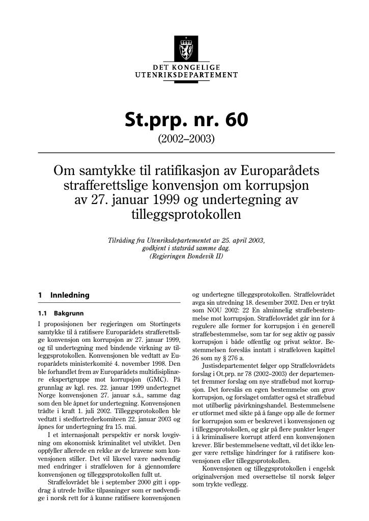 Forsiden av dokumentet St.prp. nr. 60 (2002-2003)