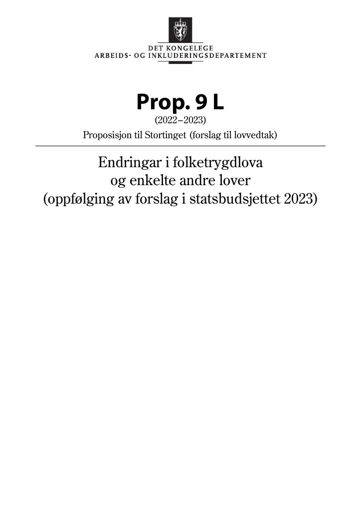 Forsiden av dokumentet Prop. 9 L (2022–2023)