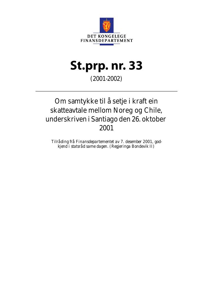 Forsiden av dokumentet St.prp. nr. 33 (2001-2002)