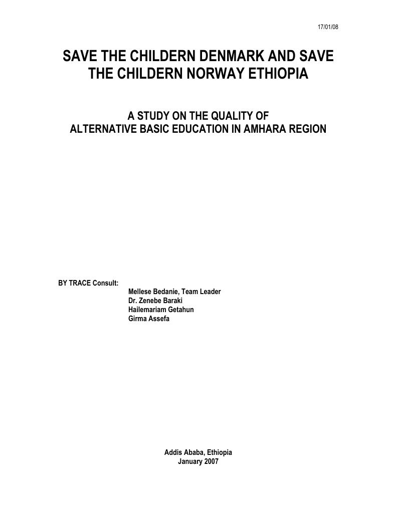 Forsiden av dokumentet A STUDY ON THE QUALITY OF ALTERNATIVE BASIC EDUCATION IN AMHARA REGION