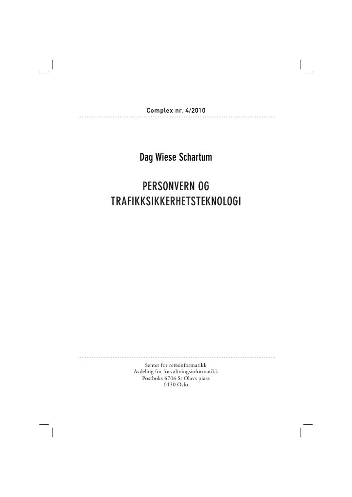 Forsiden av dokumentet Personvern og trafikksikkerhetsteknologi